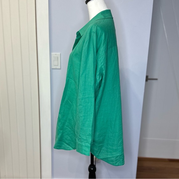 Eileen Fisher Jade Green Women's Linen long sleeve blouse. size XL. NEW! - Picture 2 of 9